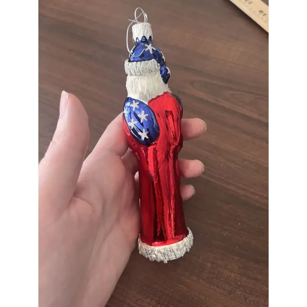 Vintage Glass Patriotic Santa Clause Holiday Christmas Ornament Hand Painted